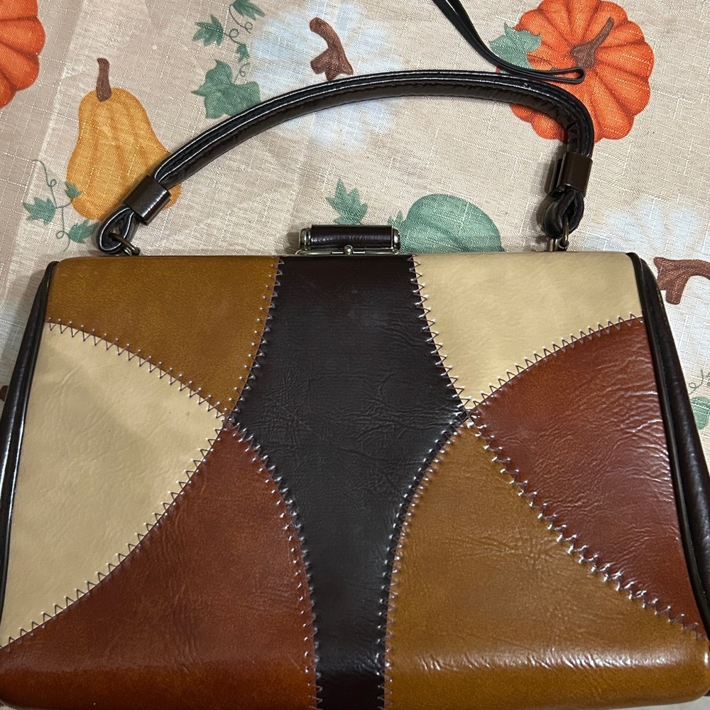 Brown And Cream Patchwork Handbag - image 1